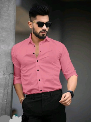 uvwholesale Men Solid Casual Pink Shirt