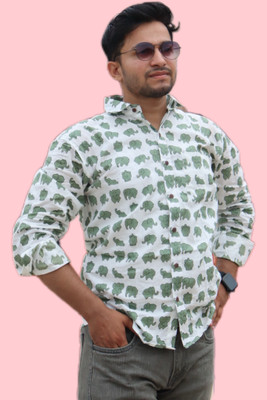 Sarju Creation Men & Women Printed Wedding Light Green, White Shirt