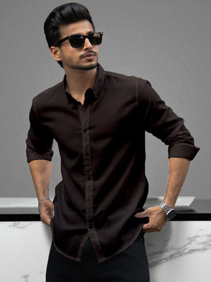 Yanthhi Men Solid Casual Purple Shirt