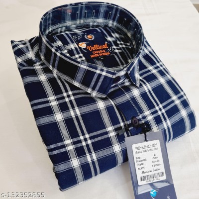 Vellical Men Checkered Casual Blue Shirt