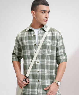 HIGHLANDER Men Checkered Casual Green Shirt