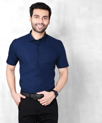 5TH ANFOLD Men Solid Formal Blue Shirt