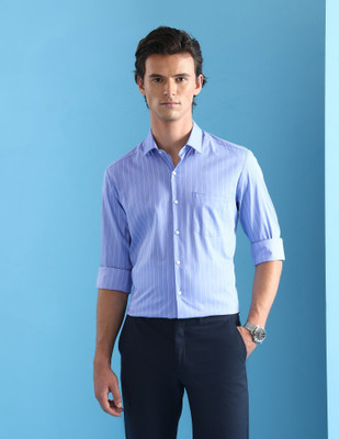 ARROW Men Striped Formal Blue Shirt