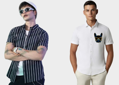 DADA IMPEX Men Printed Casual Blue Shirt(Pack of 2)