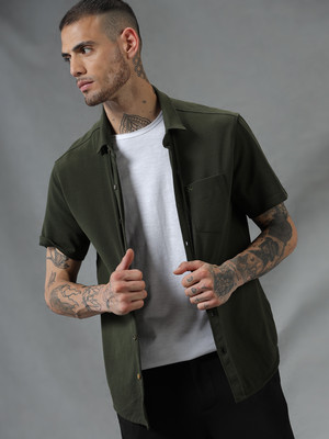 WROGN Men Solid Casual Green Shirt