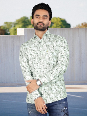 ALVIN ENTERPRISE Men Printed Casual Light Green Shirt