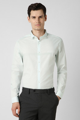 PETER ENGLAND Men Striped Formal Green Shirt