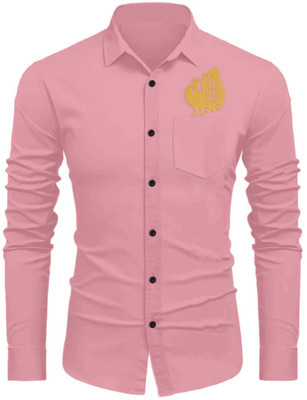 Sanskruti Men Embroidered Casual Pink Shirt