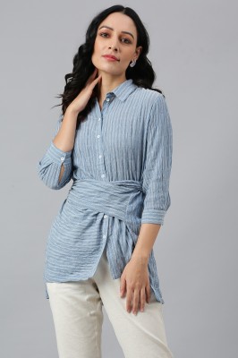 W Women Striped Casual Blue Shirt