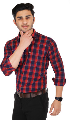 Shreyash Textiles Fab Men Checkered Casual Maroon, Blue Shirt