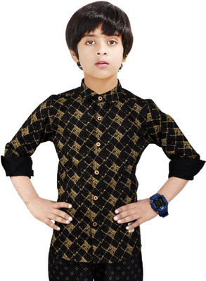 MADE IN THE SHADE Boys Checkered Casual Gold, Black Shirt