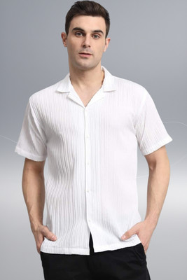 A DEEMOON TREND Men Self Design Casual White Shirt