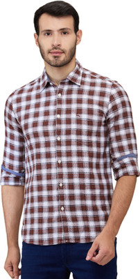 PARX Men Checkered Casual Brown Shirt