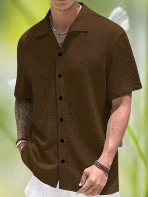 MUMIN Men Self Design Casual Green Shirt