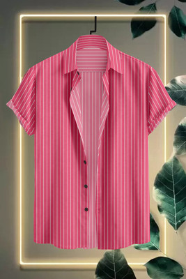 LAMBOO Men Striped Casual Pink Shirt