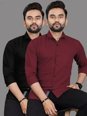 jagrutifashion Men Solid Formal Black, Maroon Shirt(Pack of 2)