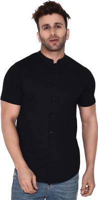 HouseOfCommon Men Self Design Casual Black Shirt