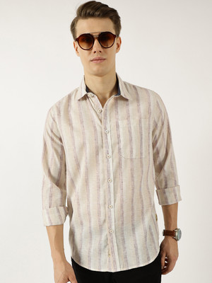 THOMAS SCOTT Men Striped Casual Brown Shirt