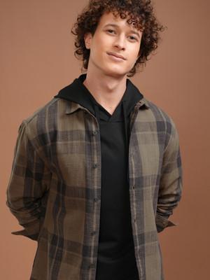 HIGHLANDER Men Checkered Casual Khaki Shirt