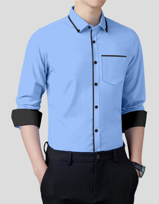 LAXBON Men Solid Casual Light Blue Shirt