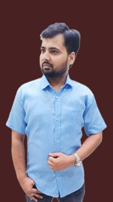 AL HIND HANDLOOM Men Self Design Casual Blue Shirt