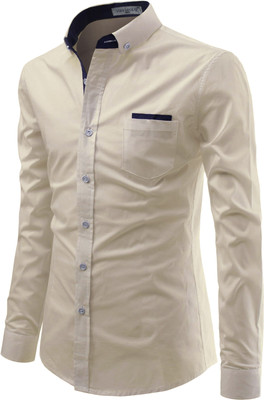 Univibe Men Solid Casual Beige Shirt