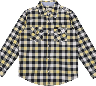 Pepe Jeans Boys Checkered Casual Yellow Shirt