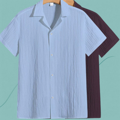 Jenil Fashion Men Self Design Casual Light Blue, Purple Shirt(Pack of 2)