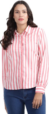 Nksa Fashion Women Striped Casual Pink, White Shirt