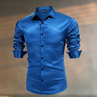 Eluyaana Fashion Men Solid Casual Light Blue Shirt