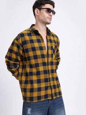 Glitchez Men Checkered Casual Yellow Shirt