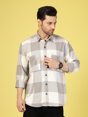 RIGO Men Checkered Casual Grey Shirt