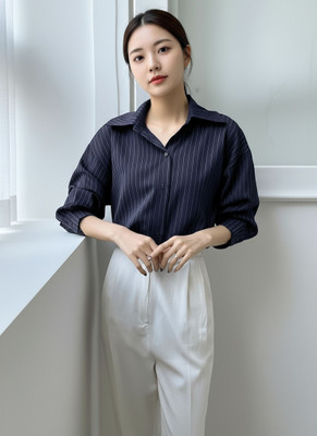 Aahwan Women Striped Casual Blue Shirt