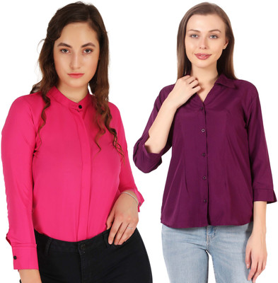 Mamnoon Women Self Design Formal Maroon Shirt(Pack of 2)