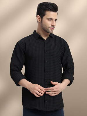 Pribha Fashion Men Self Design Casual Black Shirt