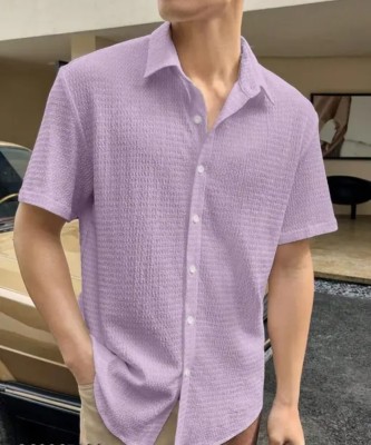 Shirteum Men Self Design Casual Purple Shirt