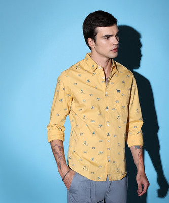 The Indian Garage Co. Men Printed Casual Yellow Shirt