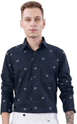 HOC Men Printed Casual Dark Blue, Grey Shirt