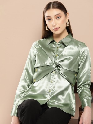 CHEMISTRY Women Solid Casual Green Shirt