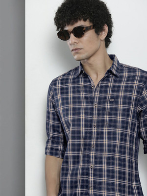 The Indian Garage Co. Men Checkered Casual Dark Blue Shirt