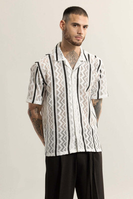 Snitch Men Self Design Casual White Shirt
