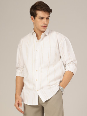 DENNISON Men Striped Casual Yellow Shirt
