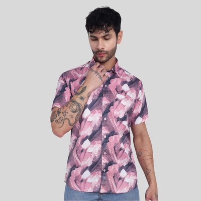 GarmentGlobes Men Printed Beach Wear Pink Shirt