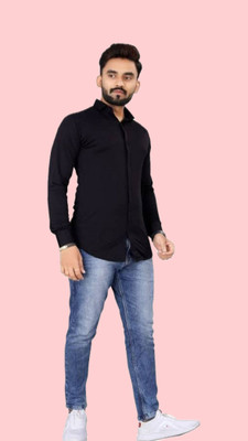 The style grove Men Solid Casual Black Shirt