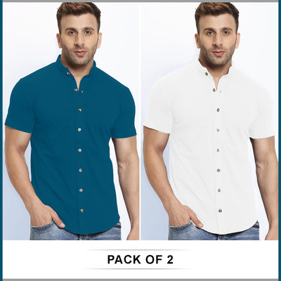 GESPO Men Solid Casual White, Blue Shirt(Pack of 2)