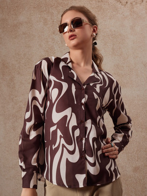 fithub Women Printed Casual Brown Shirt