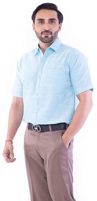 DESHBANDHU KHADI Men Solid Formal Light Blue Shirt