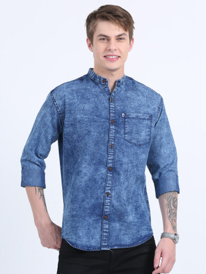 AIDAN PAUL Men Washed Casual Blue Shirt