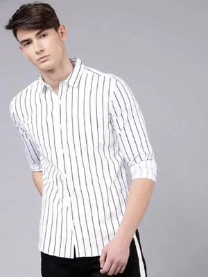 DOMINATE LIFESTYLE Men Striped Casual White Shirt