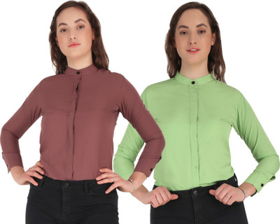 SHANAYA MODA Women Solid Formal Brown, Light Green Shirt(Pack of 2)